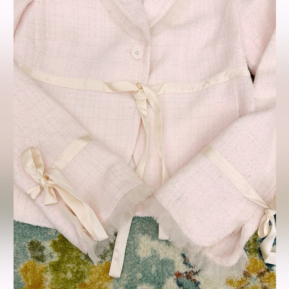 Vintage 1995 NWT Laundry Tulle Ruffle Trim Tweed Blazer in Pastel Pink Sz 4 - Picture 13 of 16